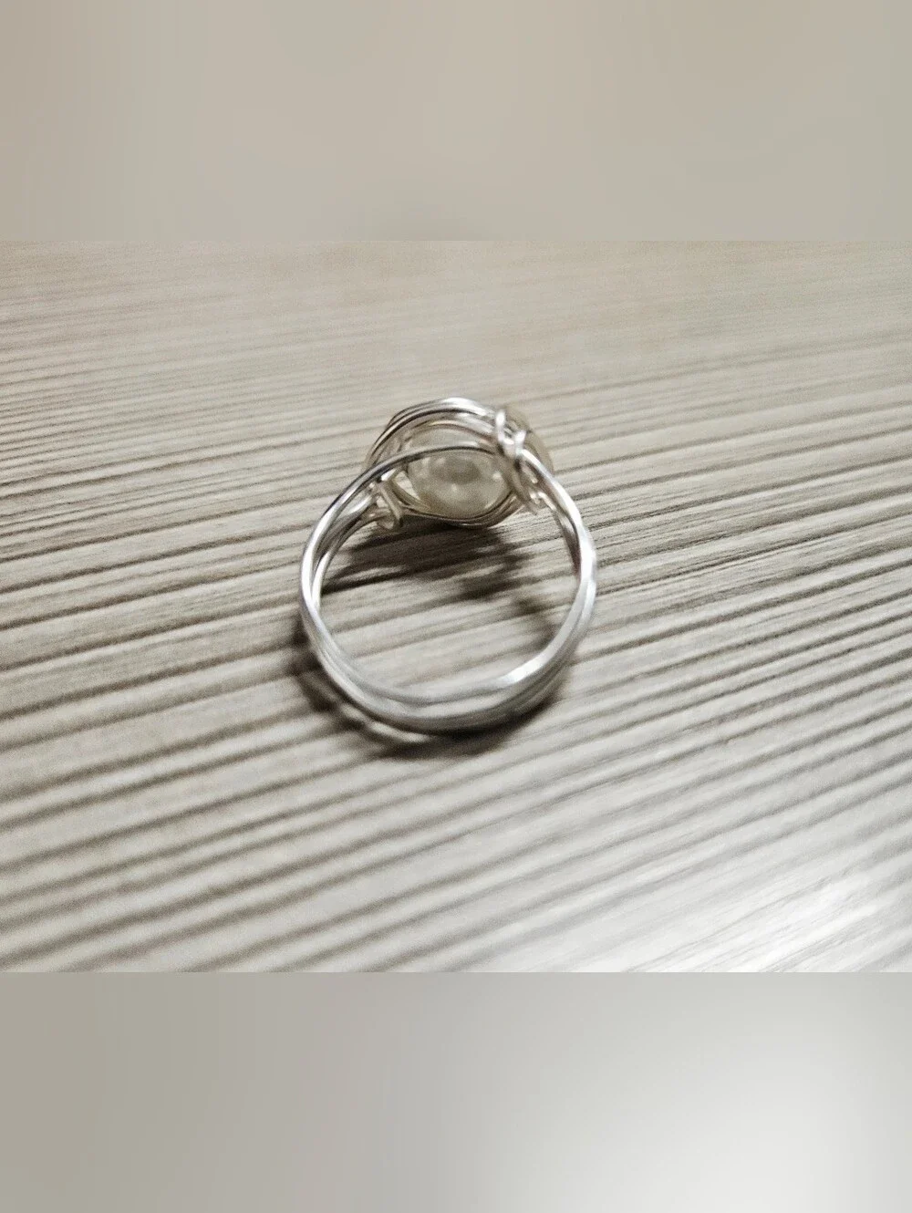 Sterling Style Silver Pearl Accent Nest Ring - White Pearl Glass Bead Size 8